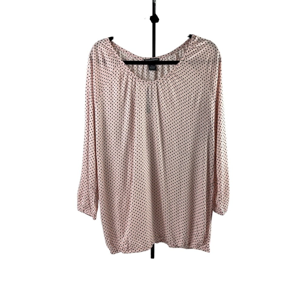 NWT Chelsea & Theodore Pink Polka Dot Blouse Top Long Sleeve Casual‎ Womens XL